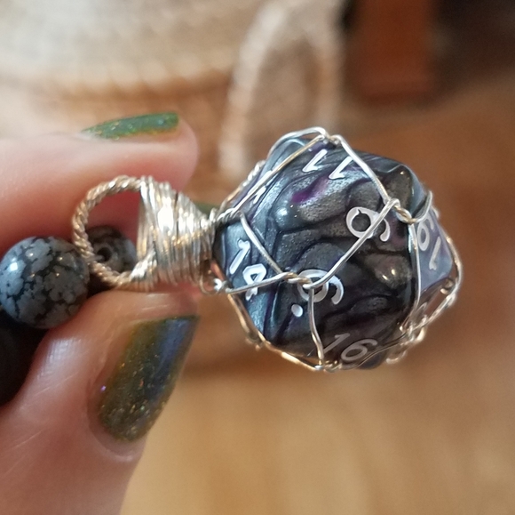 D20 Tourmaline Snowflake Obsidian Necklace - Picture 6 of 16